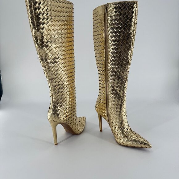 INC Gold Woven Metallic Knee-High Stiletto Boots Womens SIZE 7 - Picture 3 of 8